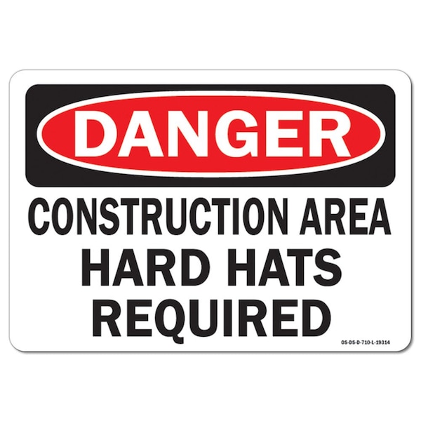 OSHA, Construction Area Hard Hats Required, 5in X 3.5in, 10PK, 3.5" H, 5" W, Landscape, PK10